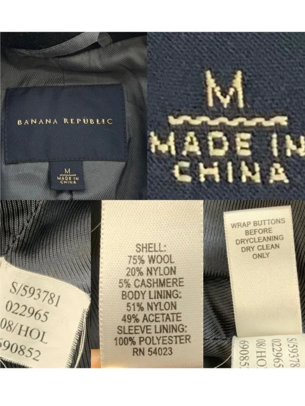 Banana Republic Wool Car Coat M Black Mid Length Fall